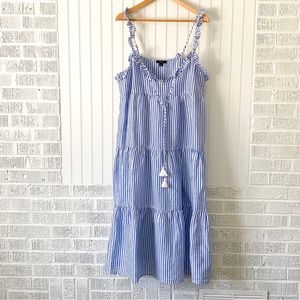 J.Crew Blue & White Tiered Maxi Summer Dress, Size L